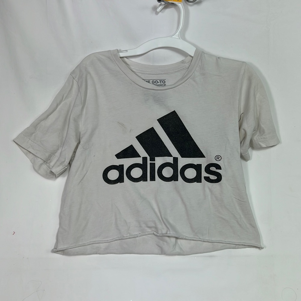 #0461 Adidas Plain White Crop Top | Size: S